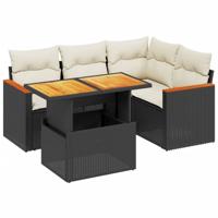 5-delige Loungeset met kussens poly rattan acacia zwart - thumbnail