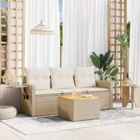 4-delige Loungeset met kussens poly rattan beige - thumbnail