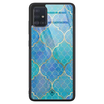 Samsung Galaxy A51 glazen hardcase - Geometrisch blauw