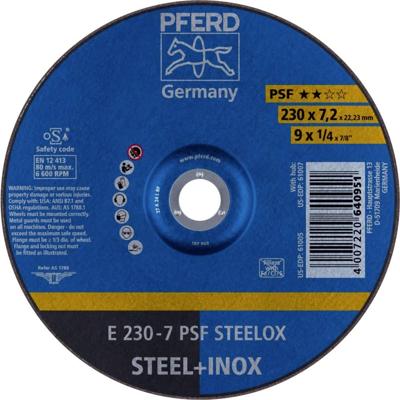 PFERD TOOLS 62023640 E 230-7 PSF STEELOX Afbraamschijf gebogen Diameter 230 mm Boordiameter 22.23 mm RVS, Staal 10 stuk(s) PFERD TOOLS 62023640 E 230-7 PSF STEELOX Afbraamschijf gebogen Diameter 230 mm Boordiameter 22.23 mm RVS, Staal 10 stuk(s)