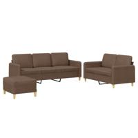 3-delige Loungeset met kussens stof bruin - thumbnail