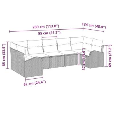 Tuinbankenset met kussen 7 pcs Zwart en Wit poly rattan