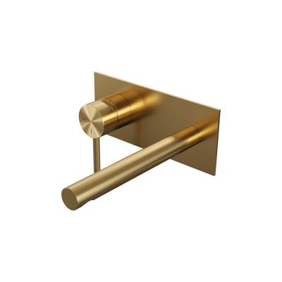 Gold Edition inbouw wastafelmengkraan met rechte uitloop en afdekplaat model A2 in goud geborsteld PVD