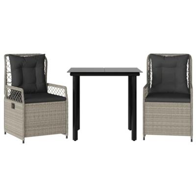 3-delige Tuinset met kussens poly rattan lichtgrijs