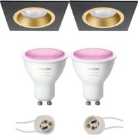 Pragmi Rodos Pro - Inbouw Vierkant - Mat Zwart/Goud - 93mm - Philips Hue - LED Spot Set GU10 - White and Color Ambiance - Bluetooth - thumbnail