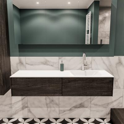 Mondiaz Lush Cloud badmeubel eiken Dark brown 150 cm 2 lades solid surface enkele spoelbak rechts 1 kraangat