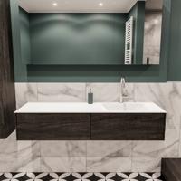 Mondiaz Lush Cloud badmeubel eiken Dark brown 150 cm 2 lades solid surface enkele spoelbak rechts 1 kraangat - thumbnail