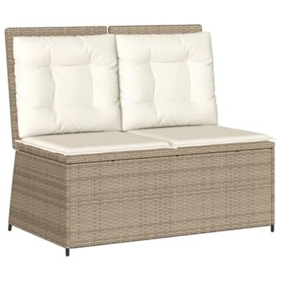 7-delige Loungeset met kussens poly rattan beige