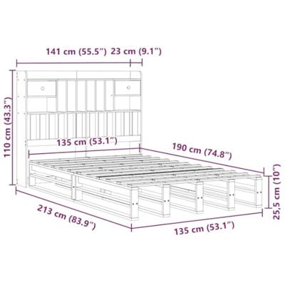Bed met boekenkast zonder matras grenenhout wit 135x190 cm