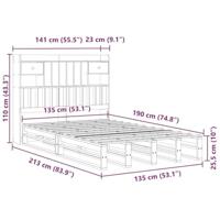 Bed met boekenkast zonder matras grenenhout wit 135x190 cm - thumbnail