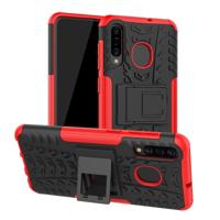 Band textuur TPU + PC schokbestendig telefoon geval voor Galaxy A50/A20/A30 met houder (rood) - thumbnail