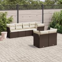 7-delige Loungeset met kussens poly rattan bruin - thumbnail