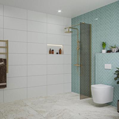 Fortifura Galeria inloopdouche - 40x200cm - rookglas - wandarm - Geborsteld Messing PVD (Goud) SW797934/SW797910