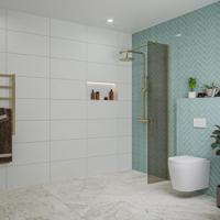 Fortifura Galeria inloopdouche - 40x200cm - rookglas - wandarm - Geborsteld Messing PVD (Goud) SW797934/SW797910 - thumbnail