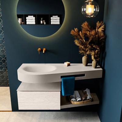 MONDIAZ RIVA 120cm badmeubel onderkast / planchet kleur Underlayment met 1 lade. Wastafel DULCET links 0 kraangaten kleur Linen.