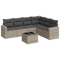 7-delige Loungeset met kussens poly rattan lichtgrijs - thumbnail