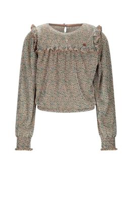 NoNo winter jersey blouse meisjes - zand - Tisja - plisse, AOP