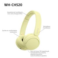 Sony WH-CH520 Draadloze on-ear Bluetooth-koptelefoon, Geluid van hoge kwaliteit, Lichtgewicht ontwerp, Batterijduur tot 50 uur, Snel opladen, EQ, Heldere gesprekskwaliteit, iOS & Android - Geel - thumbnail