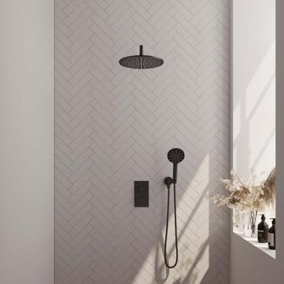 Brauer Black Carving Thermostatische Regendoucheset Inbouw - Hoofddouche 30 cm - Gebogen Wandarm - 3 Weg - Handdouche 3 Standen - Doucheslang - Wandaansluitbocht - Mat Zwart