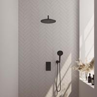 Brauer Black Carving Thermostatische Regendoucheset Inbouw - Hoofddouche 30 cm - Gebogen Wandarm - 3 Weg - Handdouche 3 Standen - Doucheslang - Wandaansluitbocht - Mat Zwart - thumbnail