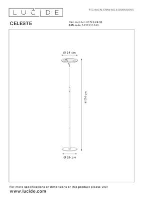 Lucide CELESTE - Vloerlamp - Ø 28 cm - LED Dimb. - 1x21W 2700K - Wit
