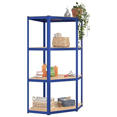 Hoekrek 4-laags staal en bewerkt hout blauw