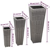 VidaXL Plantenbakken verhoogd 3 st poly rattan grijs - thumbnail