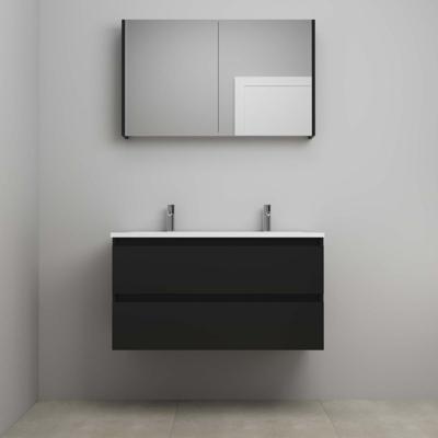 On-Line Badkamermeubelset - 100 cm - Voorgemonteerd - Acryl Wastafel - 2 Kraangaten - Spiegelkast - Mat Zwart