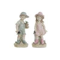 Decoratieve figuren DKD Home Decor Blauw Roze Hars Jongen (18 x 15 x 41 cm) (2 pcs) - thumbnail