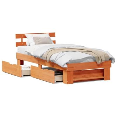 Bedframe met lade met hoofdeinde met opslag Wasbruin 75 x 190 cm Massief grenenhout Bedframe met lade met hoofdeinde met opslag Wasbruin 75 x 190 cm Massief grenenhout