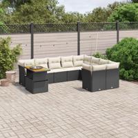10-delige Loungeset met kussens poly rattan zwart - thumbnail