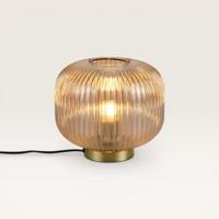 Tafellamp Virello ambra s - Lamp voor binnen, gemaakt van geribbeld amberkleurig glas en goud metaal - Zonder lichtbron - thumbnail