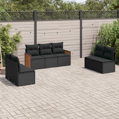 8-delige Loungeset met kussens poly rattan zwart