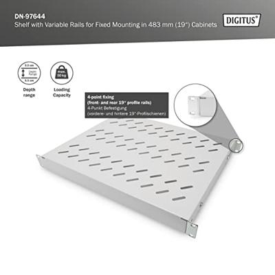 Digitus DN-97644 19 inch Apparaatbodem voor patchkast 1 HE Variabele bevestigingsrails Geschikt voor kastdiepte: 600 mm Grijs