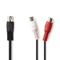 DIN-Audiokabel | DIN 5-Pins Male | 2x RCA Female | Vernikkeld | 0.20 m | Rond | PVC | Zwart | Label - thumbnail