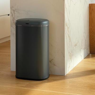 Automatische keukenprullenbak - LOGAN - KITCHEN MOVE - 58 L - Matgrijs roestvrij staal met omsnoeringsband Automatische keukenprullenbak - LOGAN - KITCHEN MOVE - 58 L - Matgrijs roestvrij staal met omsnoeringsband