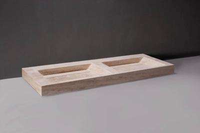 Wastafel Forzalaqua Bellezza Doppio Travertin Gezoet 160,5x51,5x9 cm Met 2 Kraangaten