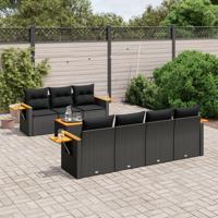 8-delige Loungeset met kussens poly rattan zwart - thumbnail
