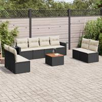 9-delige Loungeset met kussens poly rattan zwart - thumbnail