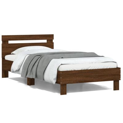 Bedframe met hoofdbord en LED bruineikenkleurig 100x200 cm