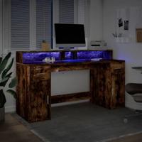 Bureau met LED-verlichting 160x55x91 cm hout gerookt eikenkleur - thumbnail