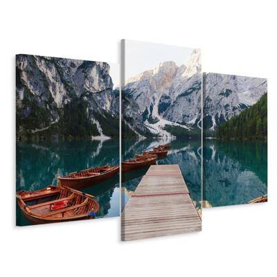 Schilderij - Lago di Braies in Zuid-Tirol, Italië, 3 luik, premium print