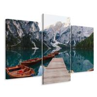 Schilderij - Lago di Braies in Zuid-Tirol, Italië, 3 luik, premium print - thumbnail