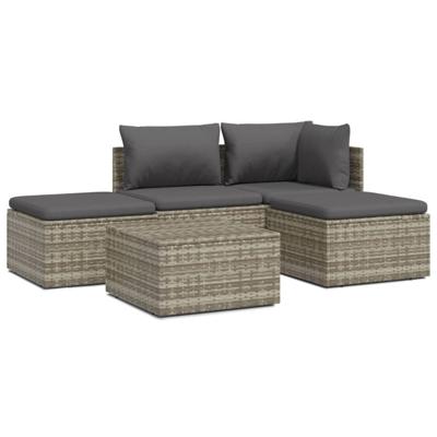 5-delige Loungeset met kussens poly rattan grijs