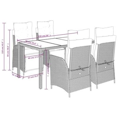 5-delige Tuinset met kussens poly rattan zwart