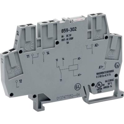 WAGO 859-302 Relaisklem Nominale spanning: 5 V/DC Schakelstroom (max.): 5 A 1x wisselcontact 1 stuk(s)