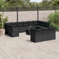 13-delige Loungeset met kussens poly rattan zwart - thumbnail