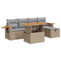 6-delige Loungeset met kussens poly rattan beige - thumbnail