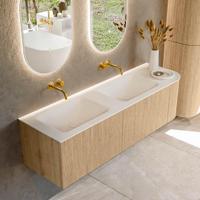 Mondiaz KURVE 155 cm Onderkast Greeploos 2 Lades Met Deuren Oak, Wastafel Solid Surface Links Talc 0 Kraangaten Zonder Spiegel (KRVCLO155R2L1D0KD-Oak/Tal) - thumbnail
