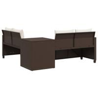 Tuinbank met tafel en kussens L-vormig poly rattan bruin - thumbnail